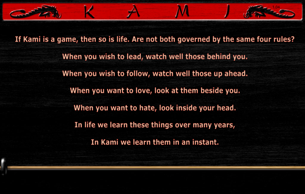 The original Kami Flash loading screen with its red wordmark and game proverb